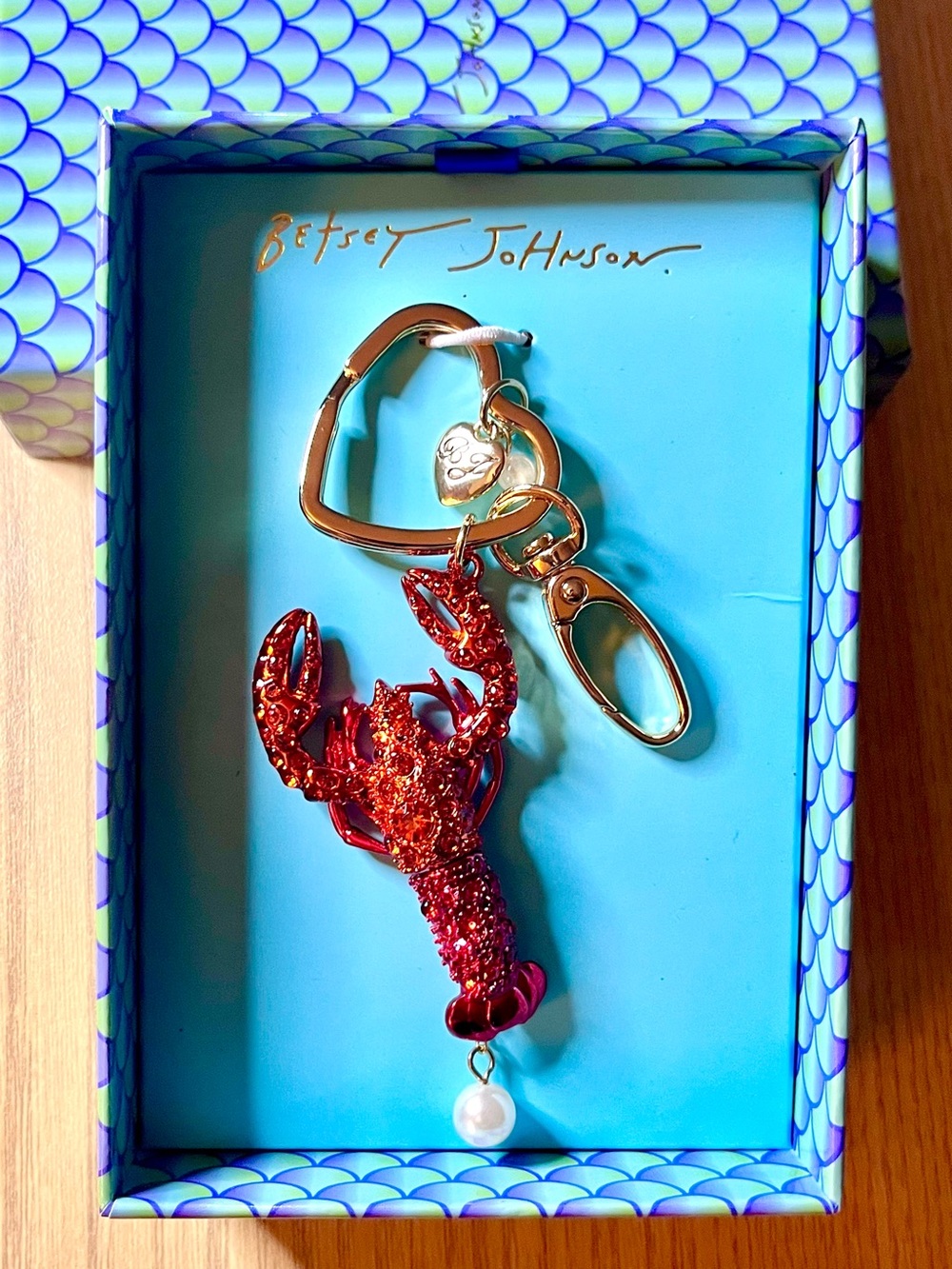 Betsey Johnson Red Lobster Bling Bag Charm Keychain with Gold Hardware - NWT